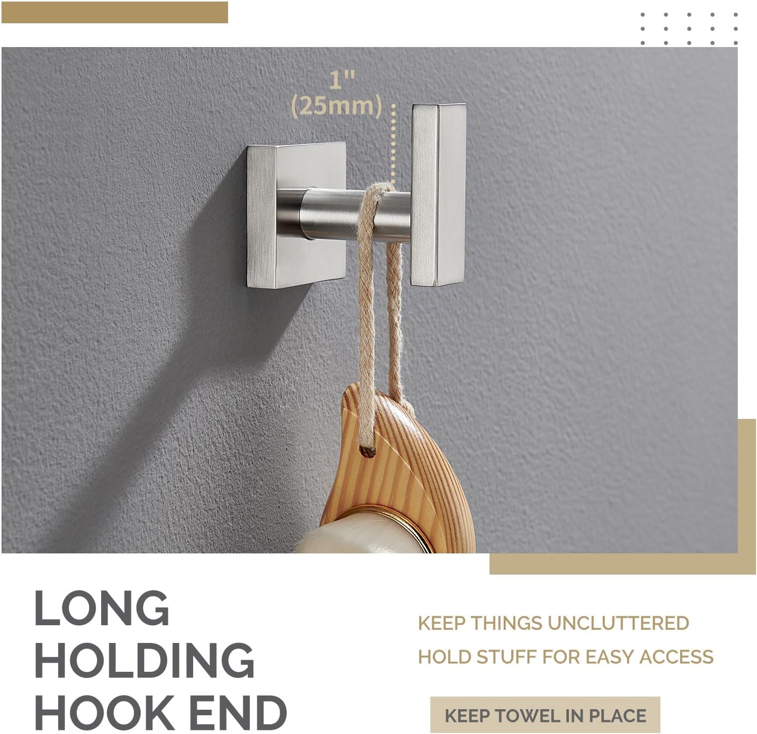 Angle Simple Bathroom Towel Hook, SUS304 Stainless Steel Single Shower Towel Hanger for Wall, Kitchen Cabinet Closet Coat Robe Holder Wall Mounted, Brushed Nickel