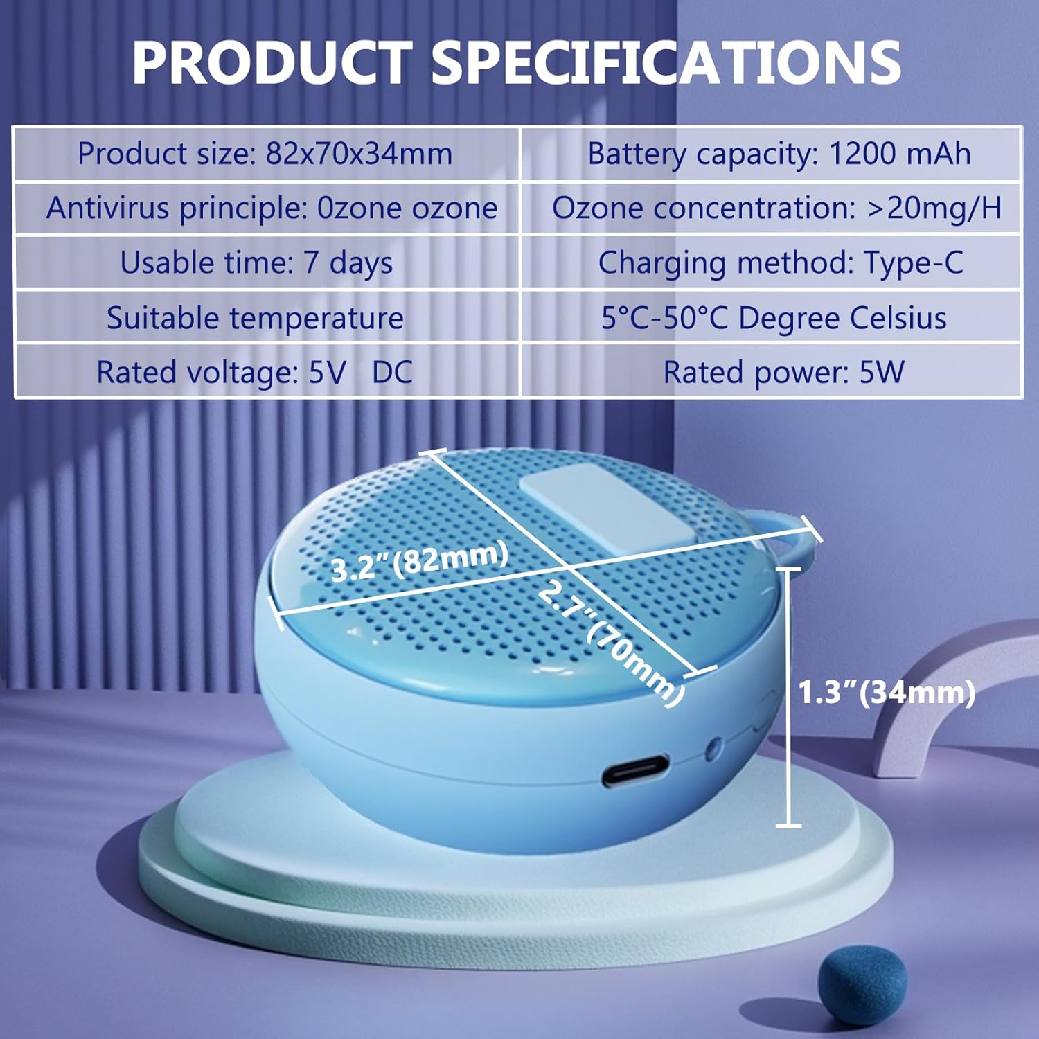 Refrigerator Deodorizer, Fridge Odor Absorber, Mini USB Rechargeable Ozone Odor Eliminator, Reusable for Fridge, Car, Closet, Wardrobe (Blue)