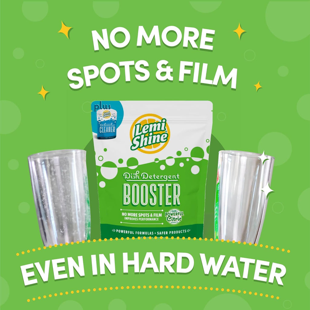 Lemi Shine Natural Dish Detergent Booster - Hard Water Stain Remover - Multi-Use Citric Acid Cleaner - 38 oz