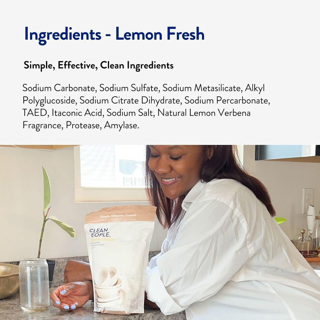 The Clean People Dishwasher Pods - Cuts Grease & Rinses Sparkling Clean - Residue-Free - Phosphate Free Dishwashing Pods - Lemon, 30 Pack