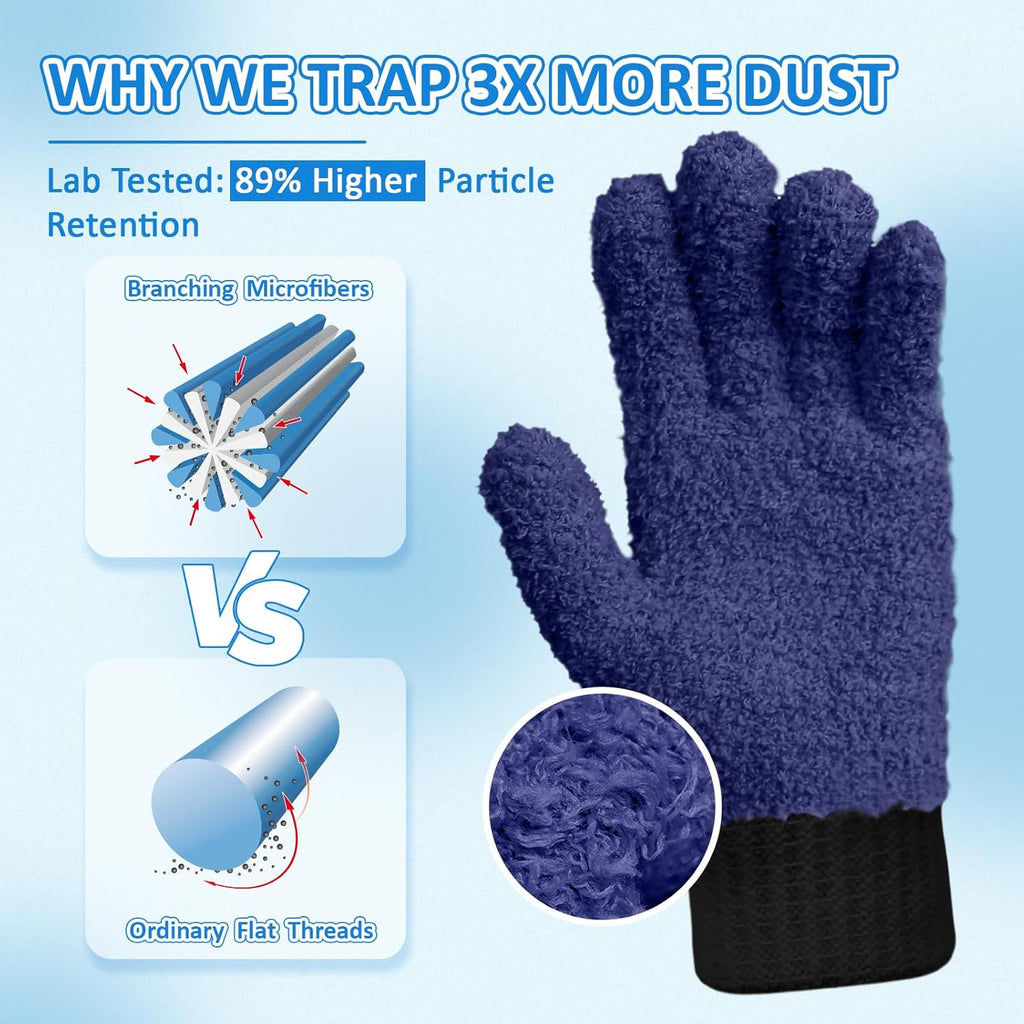 MIG4U 2 Pairs Microfiber Gloves - Dusting Gloves for House Cleaning - Washable Blind Cleaner Duster Tool (Navy,S/M)