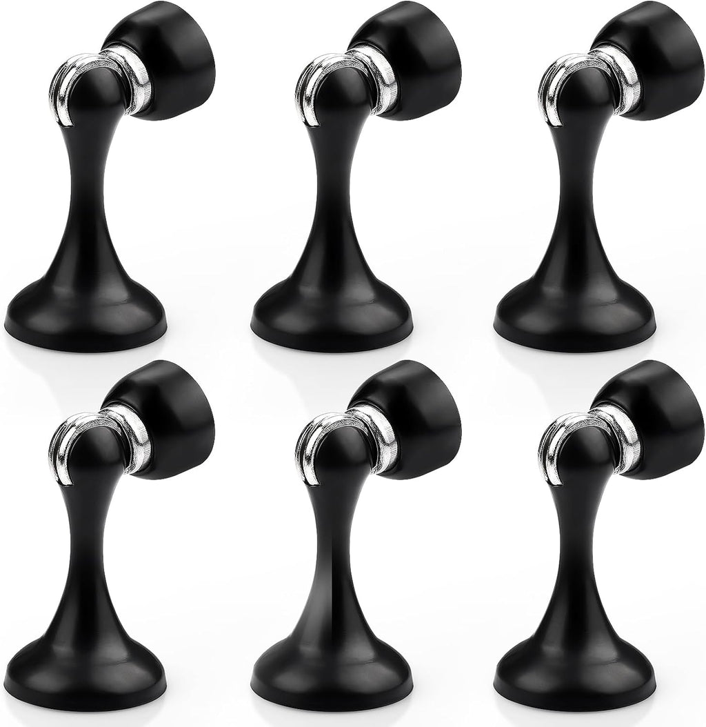 Probrico Black Magnetic Door Stoppers for Bottom of Door, Stainless Steel Magnet Door Catch Door Stops to Keep Door Open, Heavy Duty Door Holder, Wall and Floor Mounting, 6 Pack