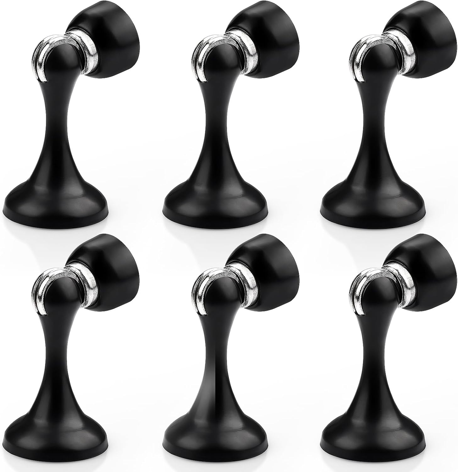 Probrico Black Magnetic Door Stoppers for Bottom of Door, Stainless Steel Magnet Door Catch Door Stops to Keep Door Open, Heavy Duty Door Holder, Wall and Floor Mounting, 6 Pack
