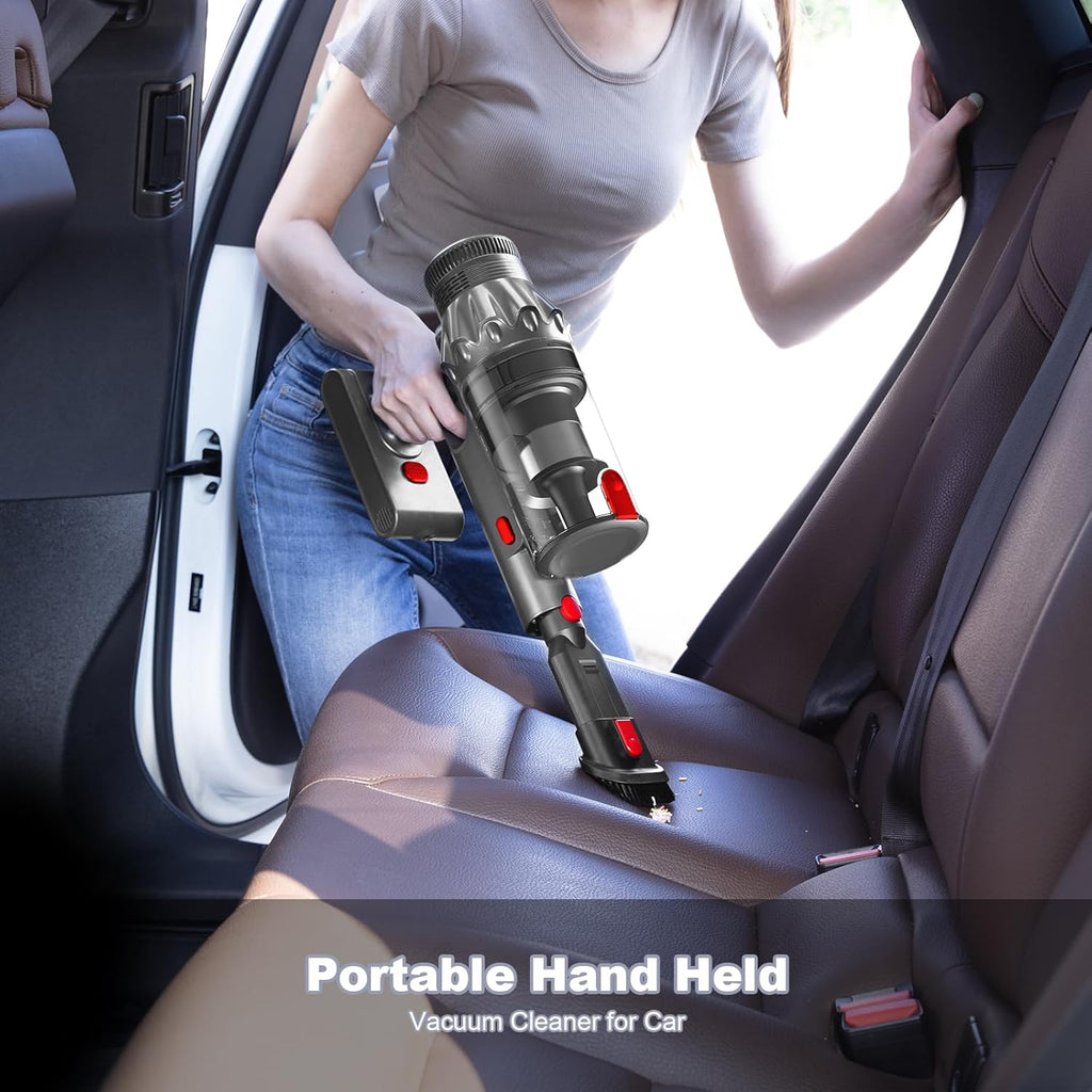 Vacuum Cleaners for Home - Cordless Stick Vacuum Cleaner, Lightweight High Power Vac for Pet Hair Carpet Hardwood Floor, Handheld Portable Wireless Rechargeable Battery Household Vac,Red