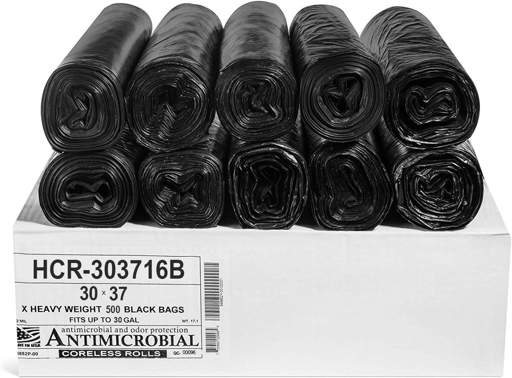 Aluf Plastics High Density Trash Bags, 30 Gallon, 500 Count, 16 Micron (eq), 30" x 37", Black, for Bathroom, Office, Industrial, Commercial, Janitorial, Municipal, Recycling