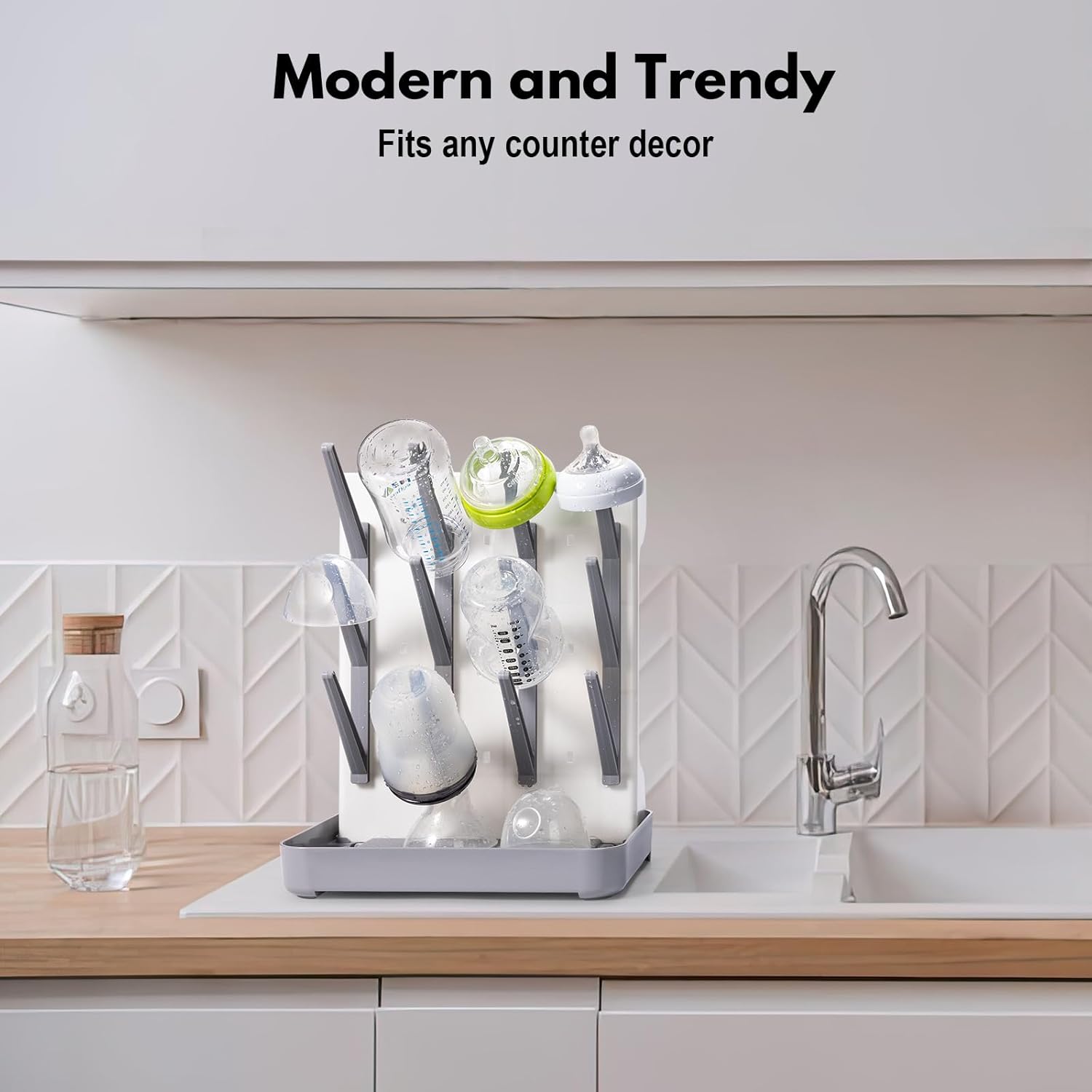 Space Saving Vertical Bottle Drying Rack, Large Countertop Baby Bottle Drying Rack Holder for Baby Bottles and Pump Parts, Blue