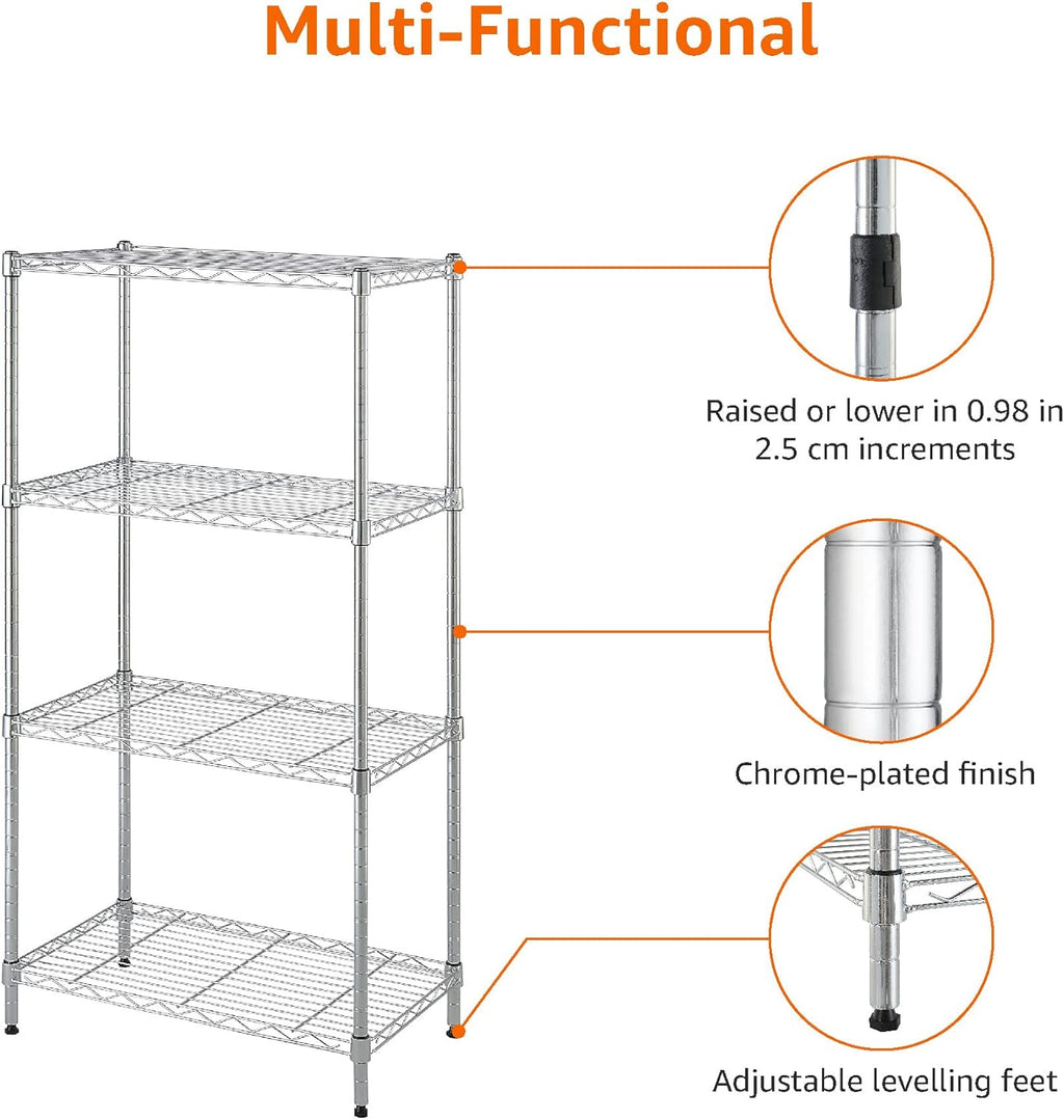 Amazon Basics 4-Shelf Adjustable, Storage Shelving Unit, (200 Pound Loading Capacity per Shelf), Steel Organizer Wire Rack, 13.4"D x 23.2"W x 48"H, Chrome