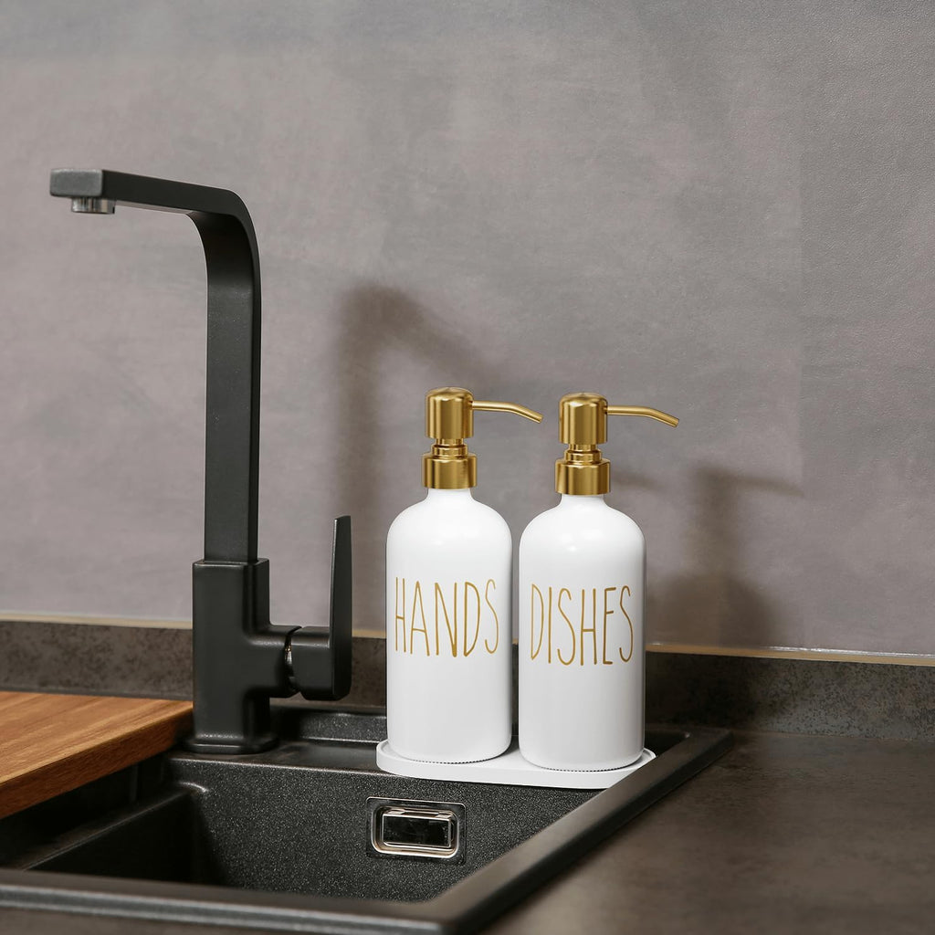 MOMEEMO Kitchen Soap Dispenser Set, Contains Dish and Hand Soap Dispenser, Suitable for Kitchen Counter Decor. (White)