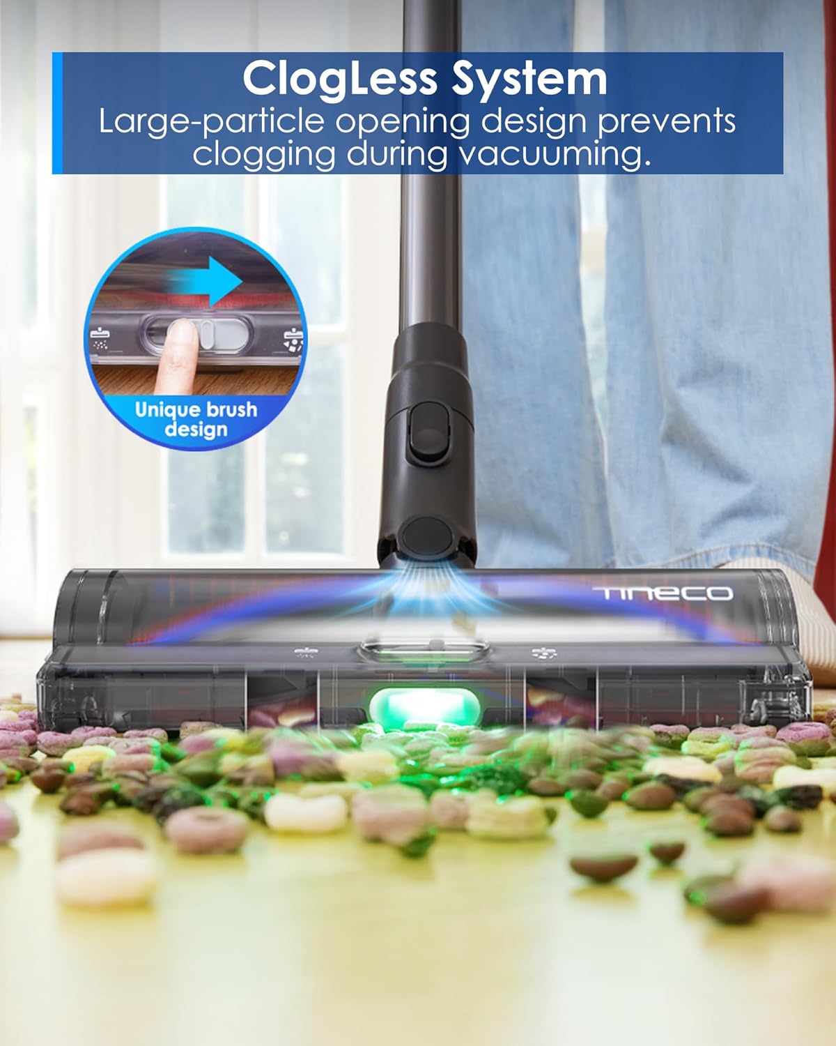 Tineco Pure ONE S50 Pro Cordless Stick Vacuum Cleaner, 200AW Powerful Suction, Zero Tangle Brush, 95Min Runtime, 180° Foldable Tube, 120° Green Light, Easily Tackles Large Debris Stick Vacuum