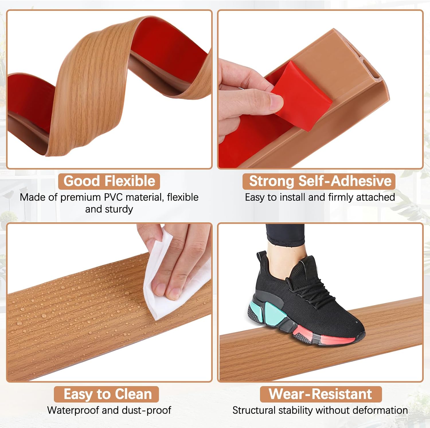 Vinyl Door Threshold Flooring Transition Strip Self Adhesive Carpet Edging Strip for Laminate Doorway Edge Threshold from 2/5" to 3/5" (Yellow Wood Grain, 3.3 Ft)