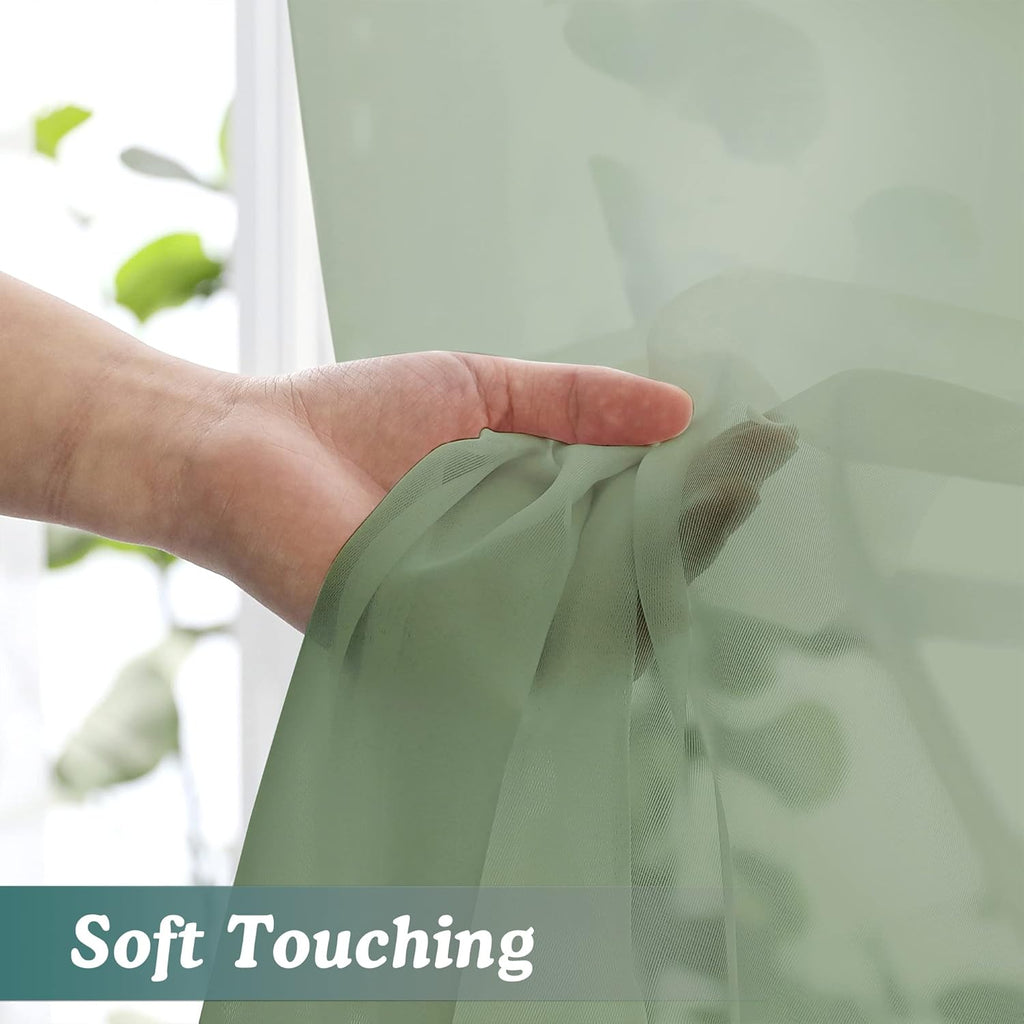 Chyhomenyc Sheer Window Curtains 144 inch Extra Long 2PCS, Airy Scarf Drapes Rod Pocket Window Treatments for Christmas/Wedding/Living Room/Anniversary, 12FT L, 42Wx144L, Sage Green