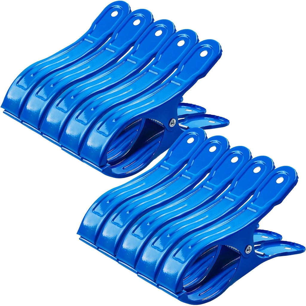 10 Pack Metal Beach Towel Clips, Large Pool Cover Beach Chair Clips for Towel Cruise, Windproof Heavy Duty Clamps Holders Clothespins for Lounge Chairs Pool Covers Clips (Blue)