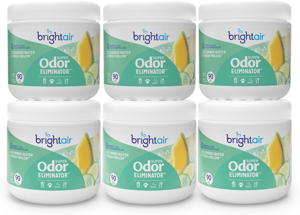Bright Air 14 oz. Super Odor Eliminator, For Medium-Size Spaces, Cucumber Water & Fresh Melon Scent, Case of 6, Odor Eliminator & Air Freshener, Natural Essential Oils, Lasts Up to 90 Days Each