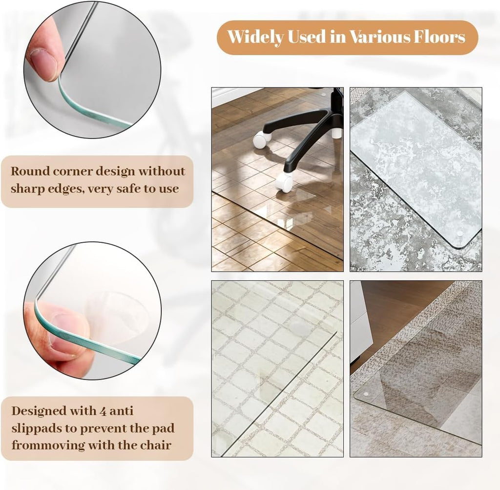 [Tempered Glass] 48" x 72" Glass Chair Mat, 1/5" Thick Office Chair Mat for Carpet or Hardwood Floor, Heavy Duty Hard Chair Mats with Round Corner and Polished Edge, Carpeted Floor Protector