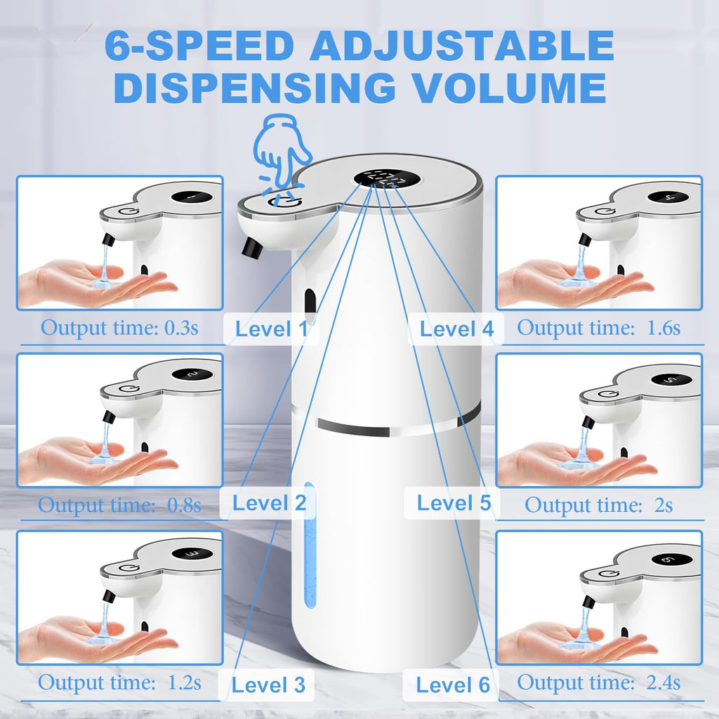 Automatic Liquid Soap Dispenser,6 Level Adjustable Liquid, Wall Mount Soap Dispenser,USB Rechargeable with LED Display,12.8oz/ 380ml Touchless Hand & Dish Dispenser for Bathroom, Kitchen