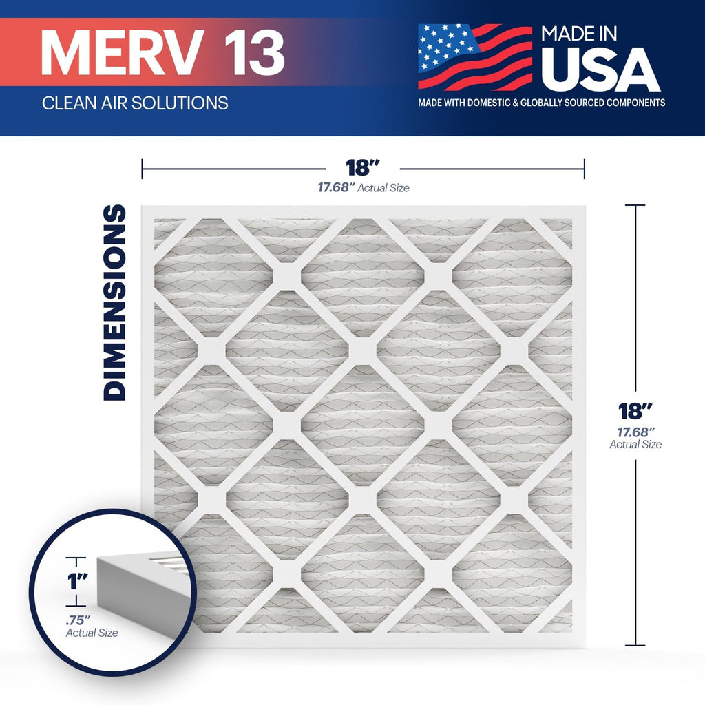 BNX TruFilter 18x18x1 Air Filter MERV 13 (4-Pack) - MADE IN USA - Electrostatic Pleated Air Conditioner HVAC AC Furnace Filters for Allergies, Pollen, Mold, Bacteria, Smoke, Allergen, MPR 1900 FPR 10