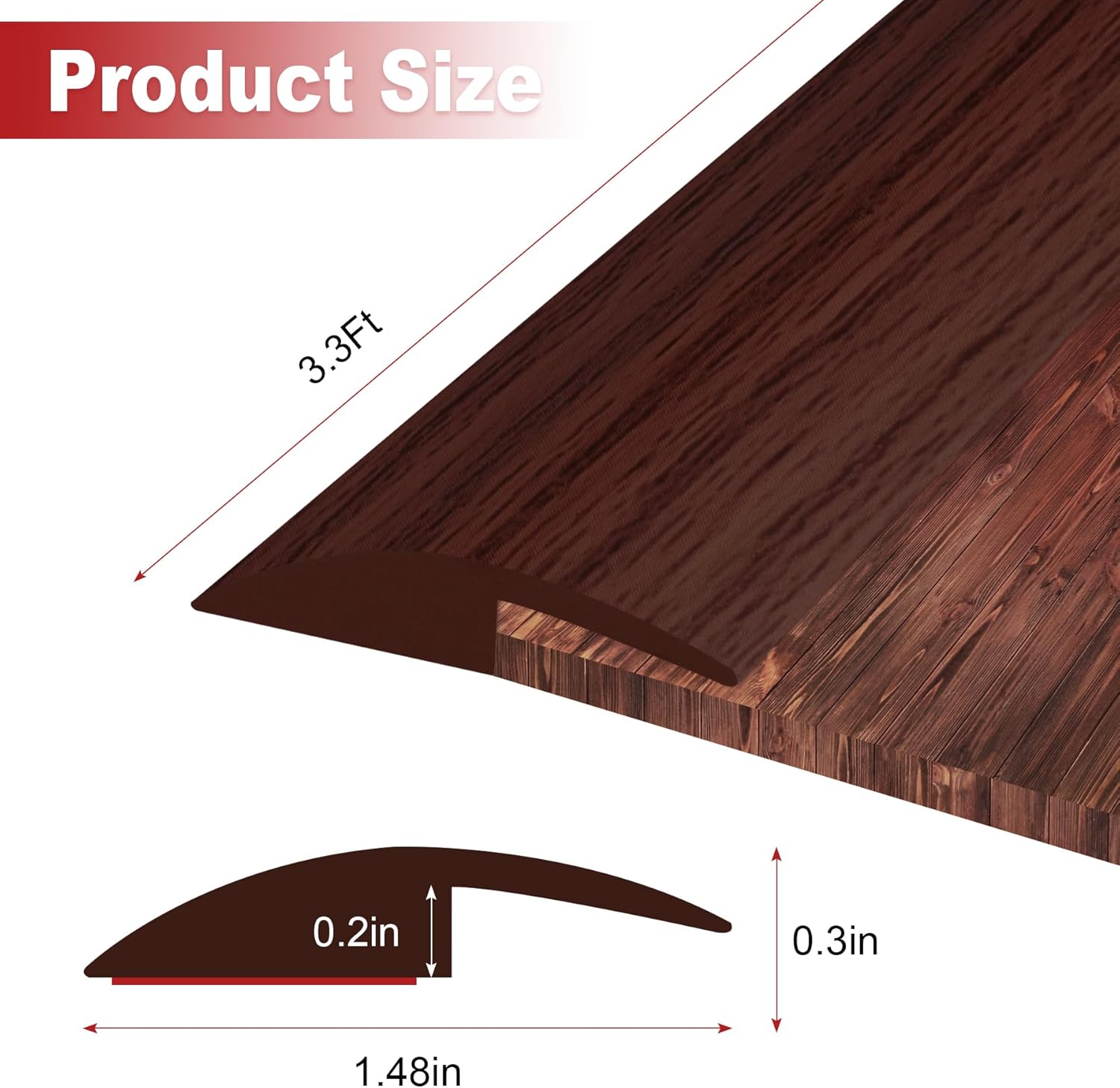 3.3Ft Carpet Floor Transition Strip, Self Adhesive Floor Edging Trim Strip for Doorway, PVC Floor Divider Threshold Cover Suitable for Threshold Height Less Than 5 mm - Red Wine