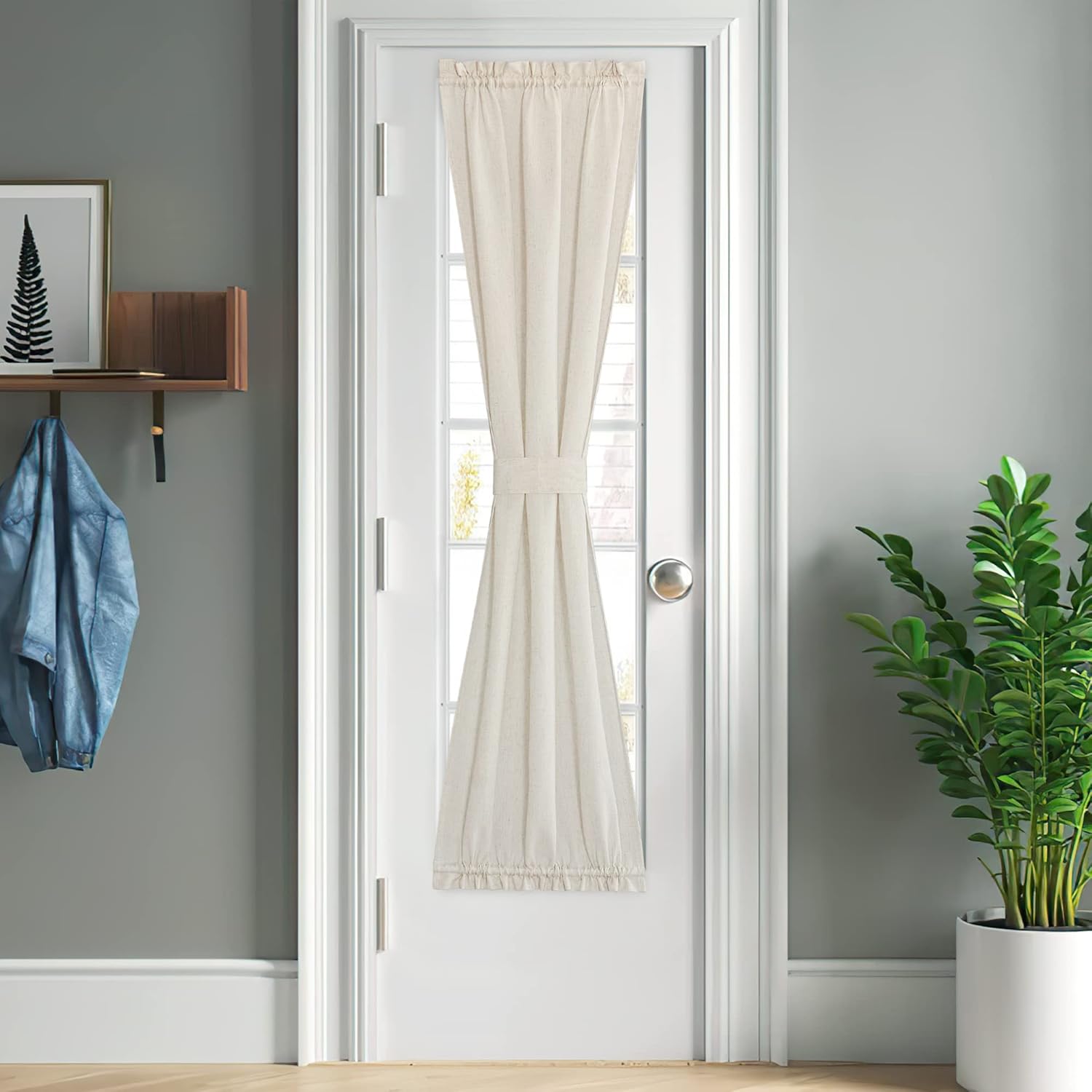 NICETOWN Natural Door Curtain for French Door, Thick Linen Blended Light Filtering Solid Rod Pocket Window Cover for Glass Patio, 26" Width x 72" Length, 1 PC