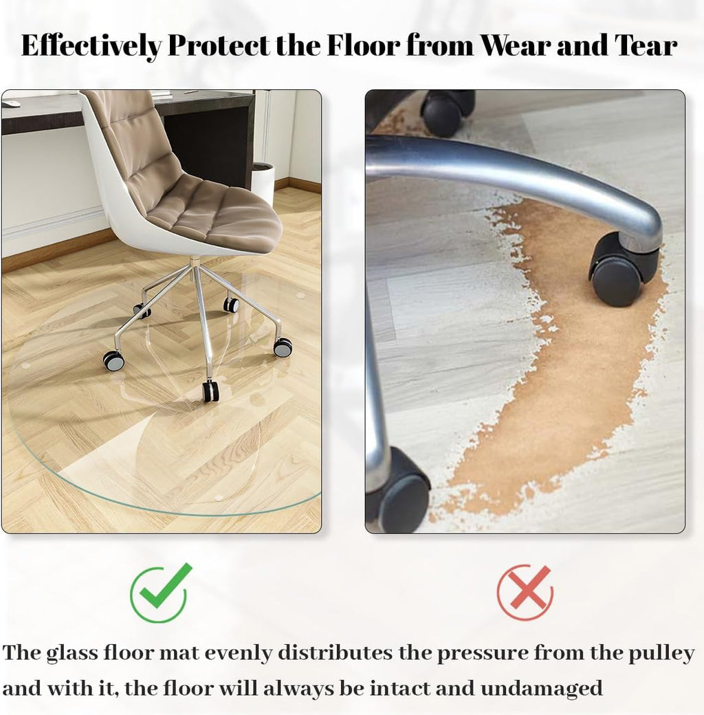 [Tempered Glass] 55" x 55" Round Glass Chair Mat, Heavy Duty Hard Floor Mat with Round Corner and Polished Edge, Office Chair Mat for Carpet Office Home Hardwood Floor Desk
