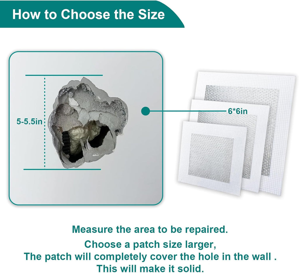 10 Pack Drywall Repair Kit for Large Holes, 4/6/8 Inch Dry Wall Patch Kits for Erase a Small Nail Hole, Plaster Wall Patching Self Adhesive Aluminum Mesh with Scraper and Sandpaper