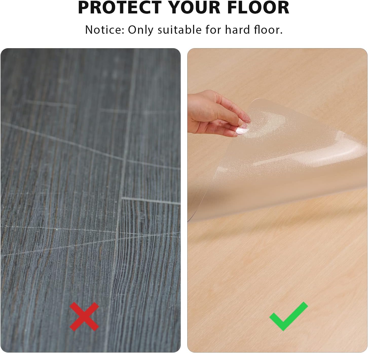 Clear Chair Mat, 3'×5'Floor Mats for Home, Durable Non-Slip Hard Floor Protector, PVC Waterproof Floor Protetor for Kitchen, Bedroom, Pet Litter Mat