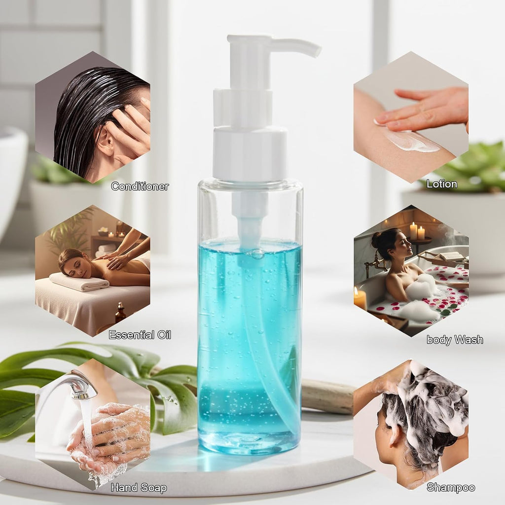 10 Pack 3.4 Oz/100ml Travel Pump Bottle TSA Approved Empty Plastic Pump Bottles Dispenser Portable Refillable Container Clear Lotion Dispenser Bottle for Shampoo Shower Gel