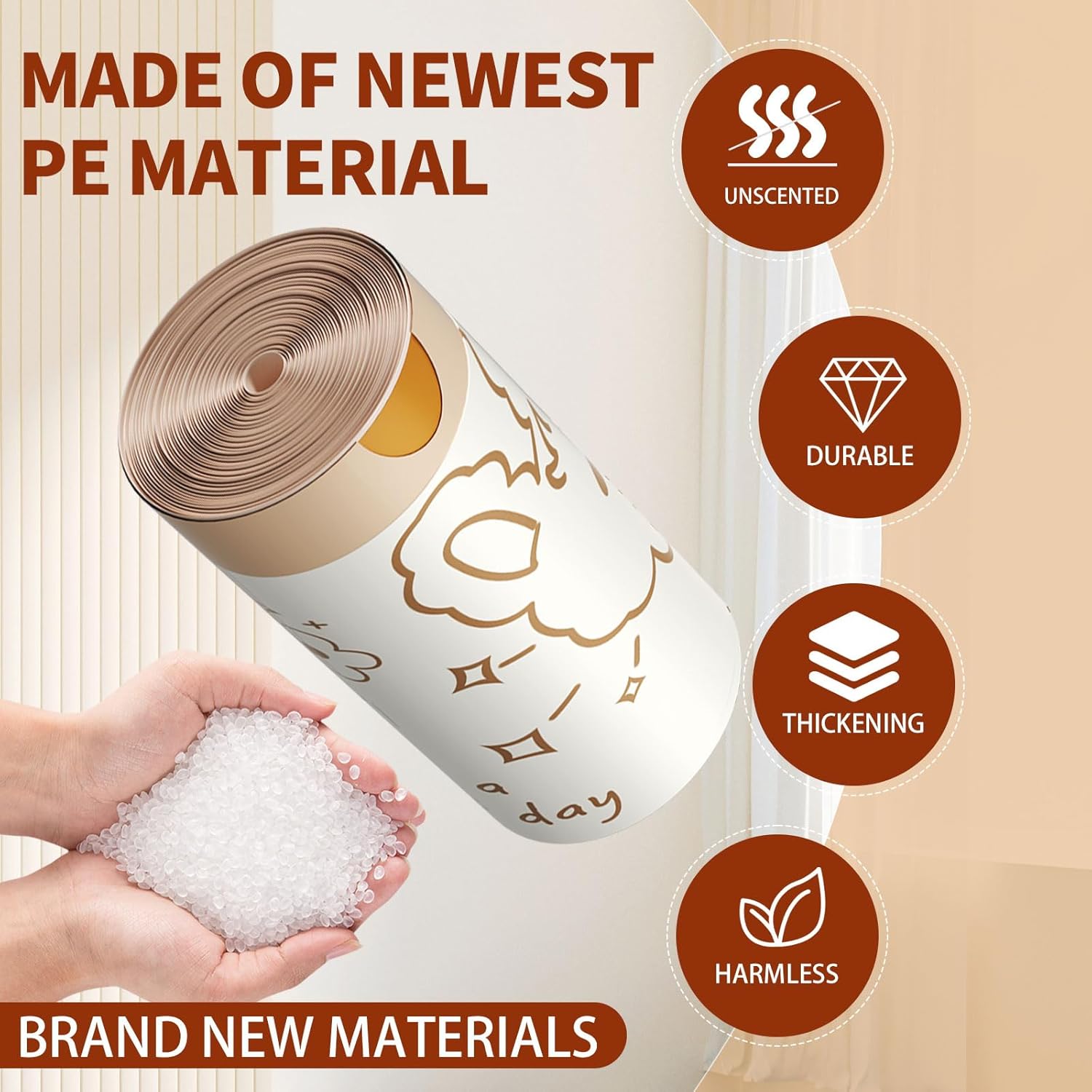 4 Gallon Trash Bags with Cute Rabbit Printed & Drawstring, Tear-Resistant Small Bathroom Garbage Bags, Heavy-Duty Trash Can Liners for Home/Office, 60 Counts