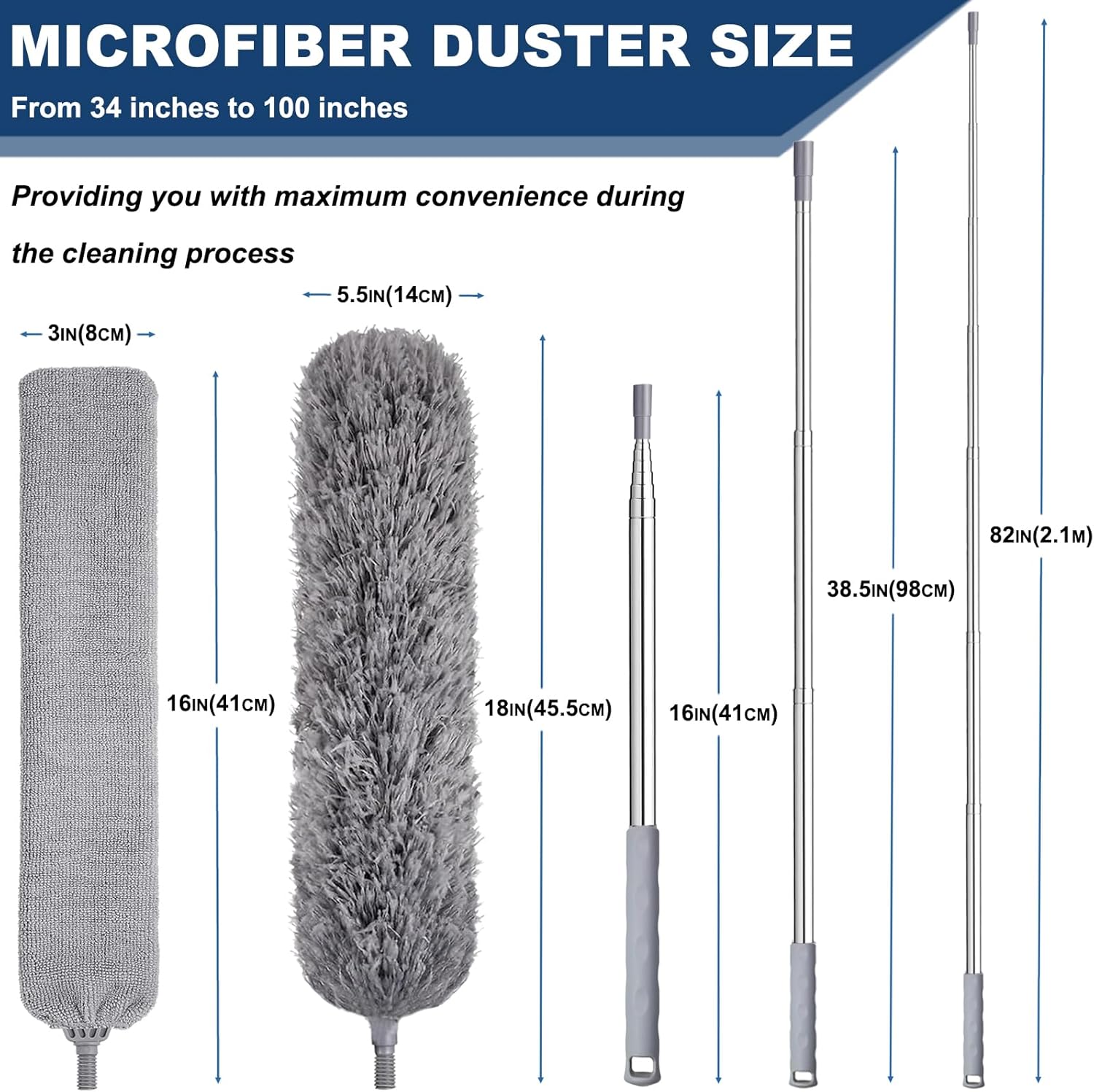 100 Inch Retractable Gap Dust Cleaner Cleaning Tools & Microfiber Feather Duster Washable and Retractable Duster Brush for Cleaning Under Appliances Furniture Ceiling Fan Dust and Cobweb Cleaner