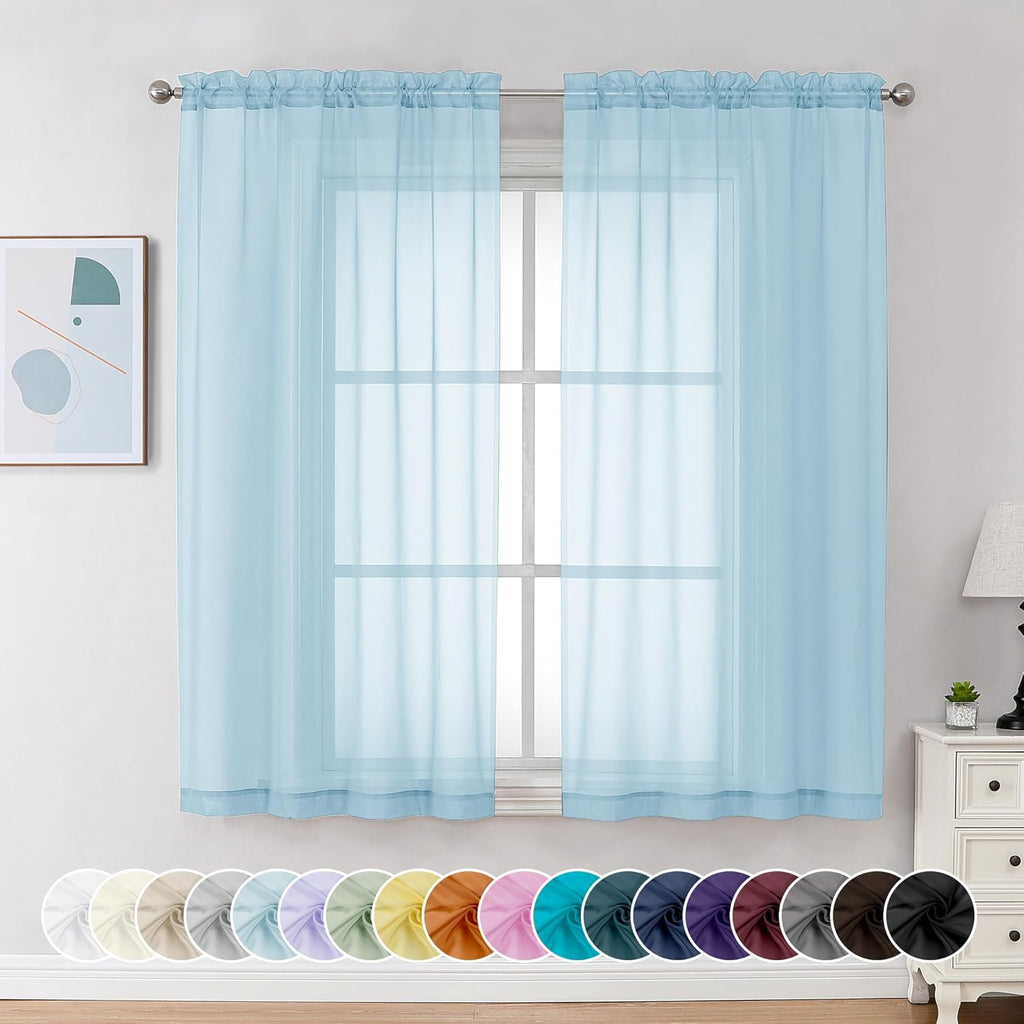 Chyhomenyc Light Blue Sheer Curtains 63 Inch Length 2 Panels, Light Filtering Airy Rod Pocket Window Curtain Treatment Drapes for Bedroom Living, Each 42Wx63L Inches