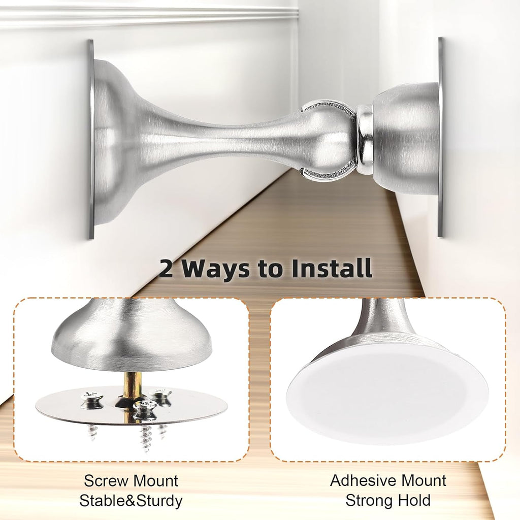 Probrico Brushed Nickel Magnetic Door Stoppers for Bottom of Door, Stainless Steel Magnet Door Catch Door Stops to Keep Door Open, Heavy Duty Door Holder, Wall and Floor Mounting, 2 Pack