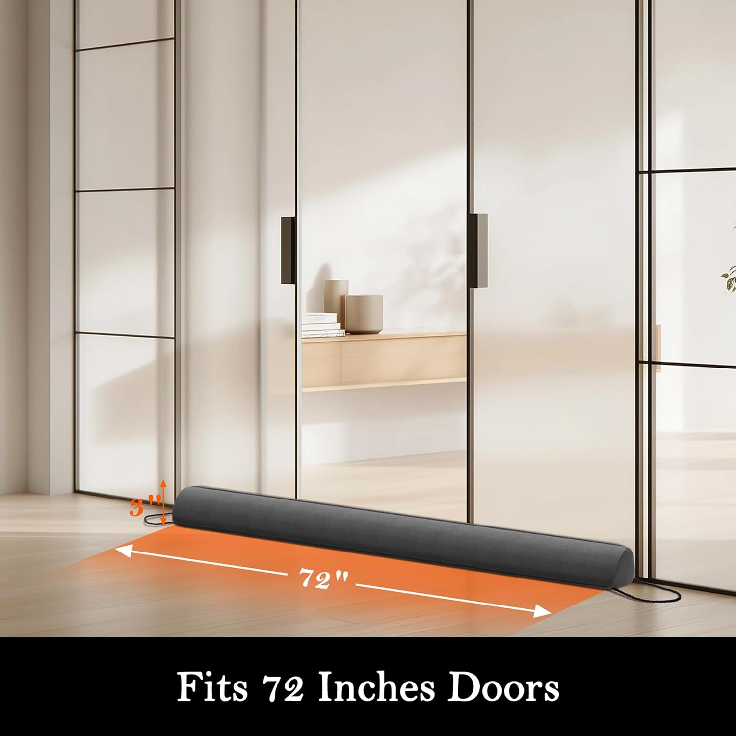 Sunolga 72" Door Draft Stopper Blocks Hot and Cold Air with Removable Washable Cover for Gaps Up to 3", All-Season Seal for Noise, Wind, Under Door Sweep for Bottom of Door, Home Essentials, Gray