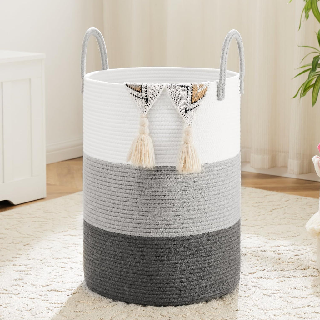 Laundry Basket,Woven Cotton Rope Laundry Hamper,100L for Decorative Storage of Dirty Clothes,Toys and Blankets in Bathroom,Bedroom and Living Room