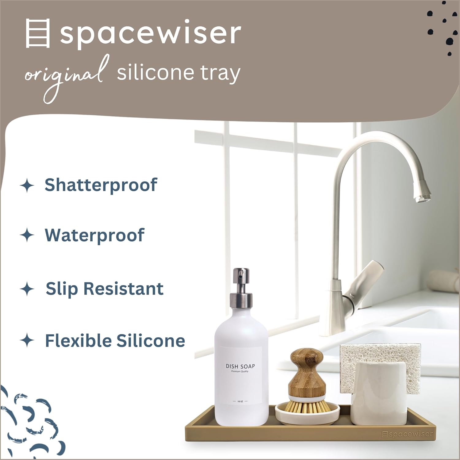 Countertop and Vanity Tray - 11.7" Silicone Bathroom Tray, Flexible Dish Soap Holder for Kitchen, Bathroom Counter Organizer, Shower Toilet Tank Trays Décor Accessories, Sink Makeup Mat Oil