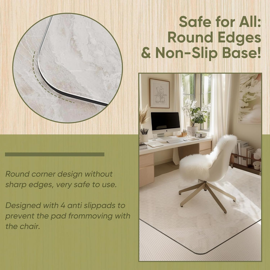 Office Chair Mat for Carpet & Hardwood, Upgraded 45" x 55" Dual Use Tempered Glass Chair Mat for Chair and Footrest Under Desk