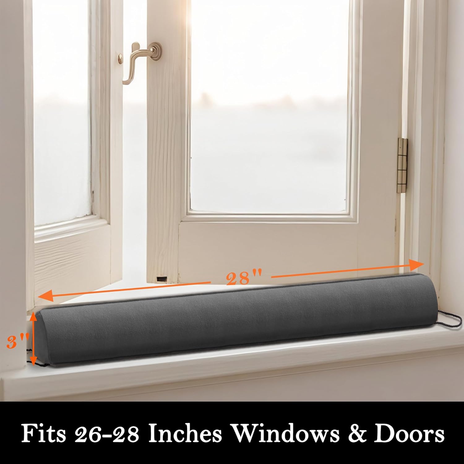 Sunolga 28" Door Draft Stopper Blocks Hot and Cold Air with Removable Washable Cover for Gaps Up to 3", All-Season Seal for Noise, Door Sweep for Bottom of Door and Window, Home Essentials, Gray
