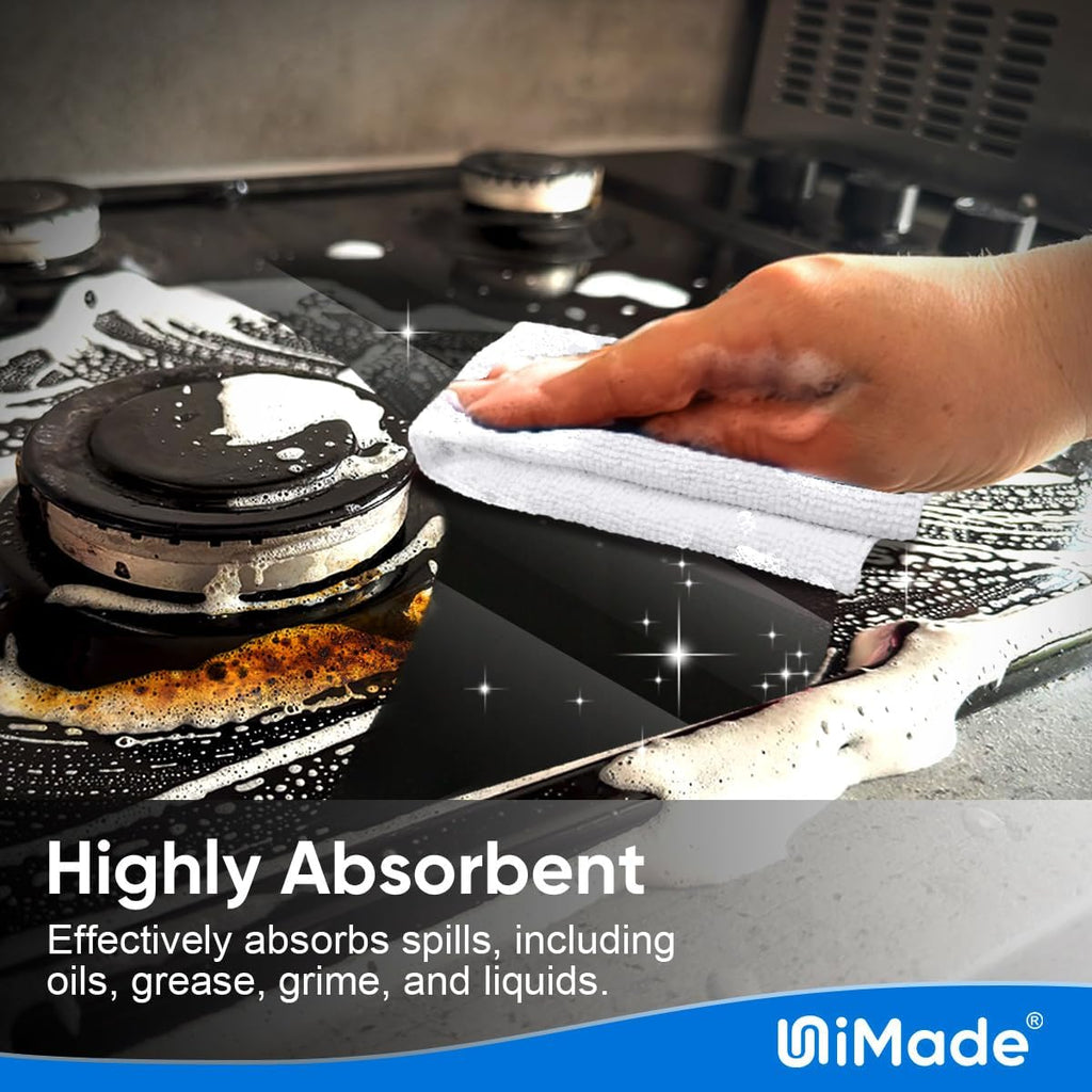 Shop Towel Rags, 50 Pack Reusable Shop Rags Bulk Microfiber Cleaning Cloth Lint Free Cleaning Towels for Car Kitchen Automotive Bar Mechanic Restaurant Garage, 11.5"x 11.5", White