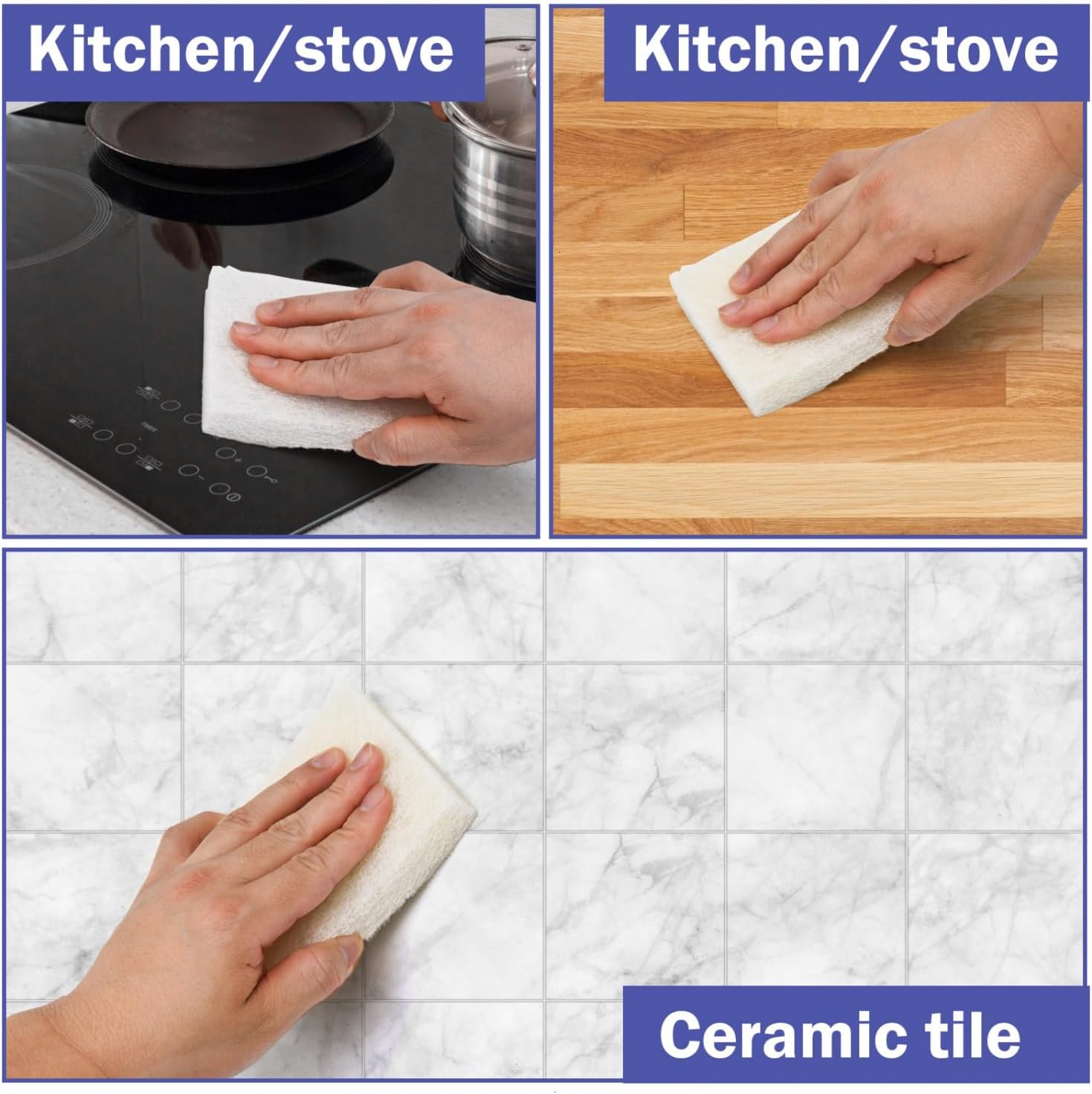 YoleShy Handled Scrubber Set, Non-Scratch Bathroom Scrubbing Pads, Bathtub Scrubber with Handle, Reusable Cleaning Sponge for Shower Tile, Bathtube, Sink, Spas Tubs & Swimming Pool Step