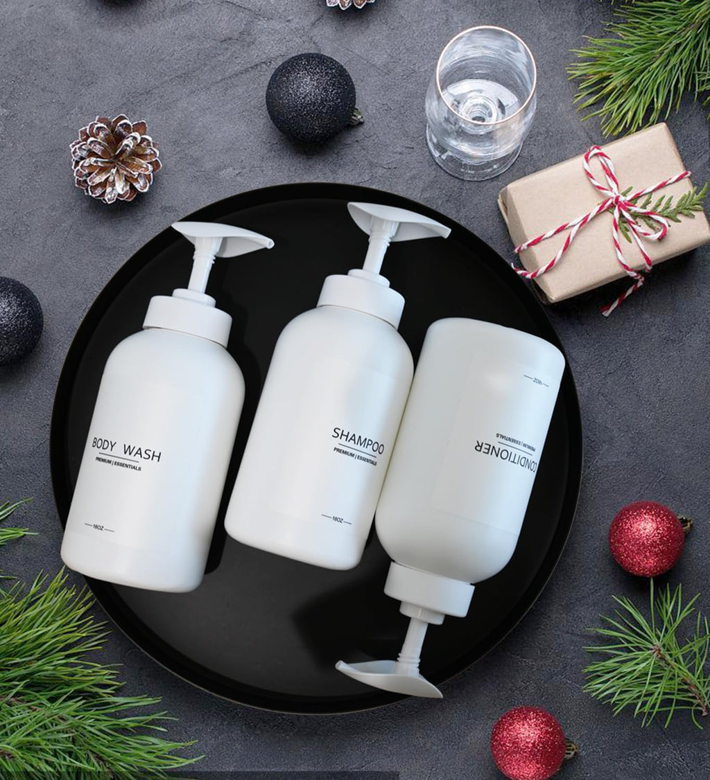 Frosted Pearl White Shampoo and Conditioner Bottles, Refillable Apothecary Dispenser Pump for Shampoo, Sanitizer, Lotion, Oil, Shower Soap, Hand Soap, Dish Soap (3, 500ml)