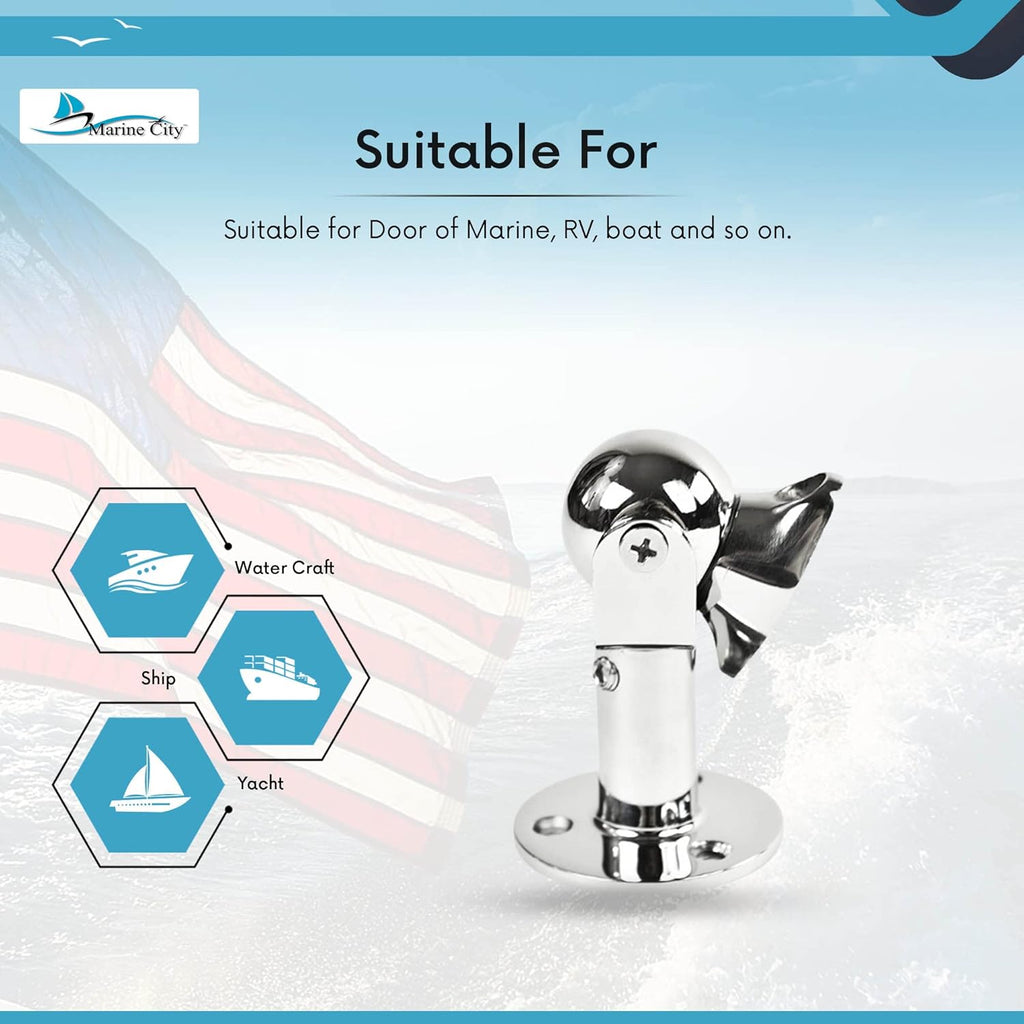 MARINE CITY Magnetic Ball Door Window Stopper Set, 316 Stainless Steel, Corrosion-Resistant, Holds 4kg, Water-Resistant, Extendable 73mm-100mm, Ideal for Boats, Yachts, Ships