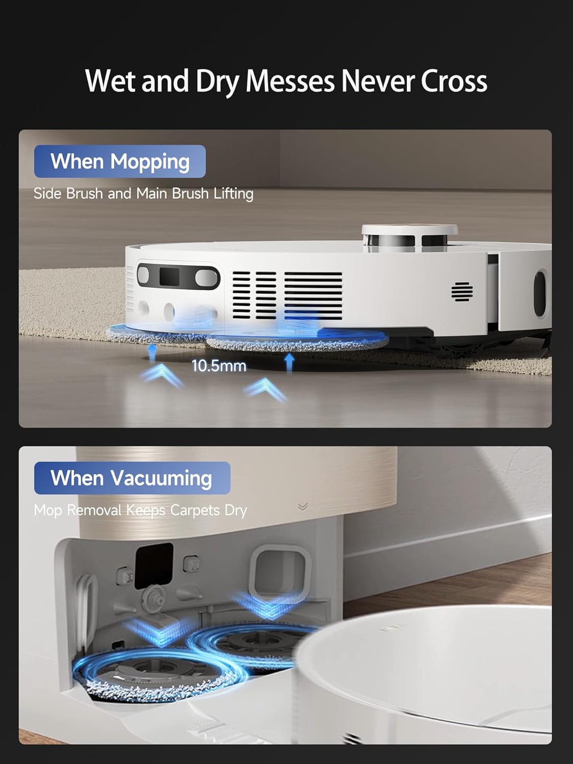 DREAME X40 Ultra Robotic Vacuum with Removable & Liftable Mop, 12,000Pa Suction, Side Brush Extensive Cleaning, 158°F Mop & Washboard Self Cleaning, Auto-Empty, Auto Refill, liftable Brushes White