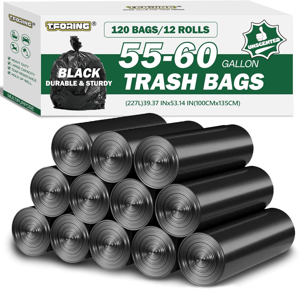 55-60 Gallon Black Trash Bags 120 Count - 40''x53'' Extra Large 50+ Gallon Garbage Bags,Unscented Strong Huge Can Liners for Construction Industrial Yard Outdoor Commercial