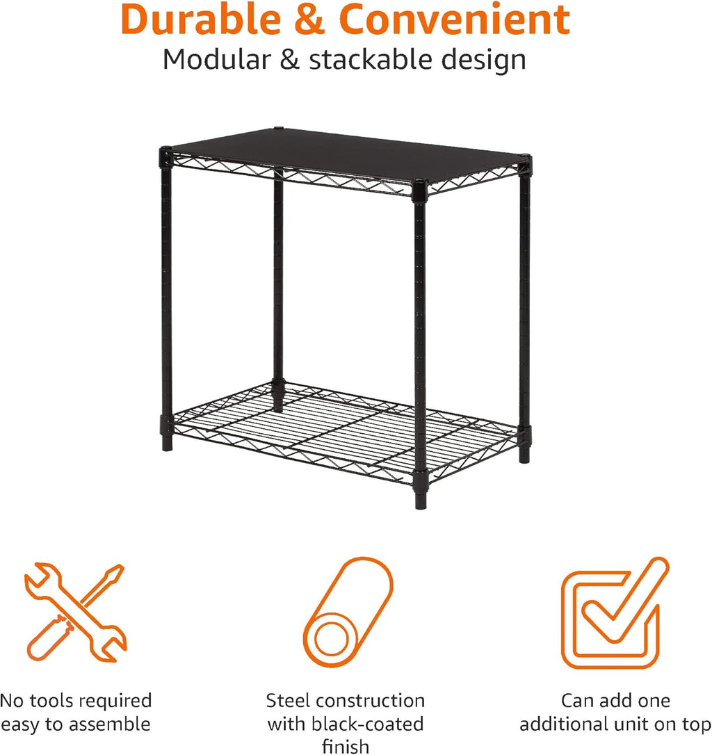 Amazon Basics 2-Shelf Stackable Storage, 13.3" D x 23.2" W x 22.2" H, Black
