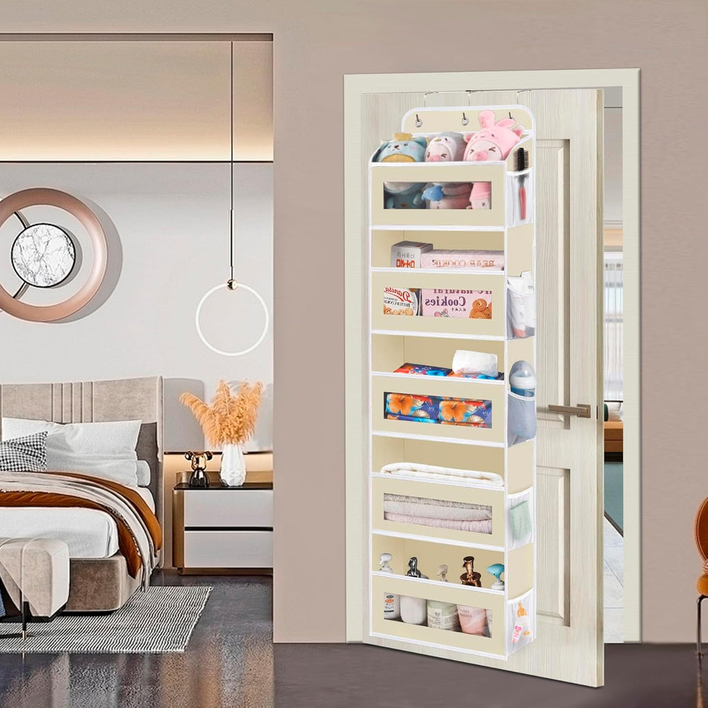 Over The Door Organizer, 5 Shelves Closet Door Hanging Organizer with 10 Mesh Pockets, Nursery Closet Organizer, Baby Essentials, Dorm Room Essentials for Girls