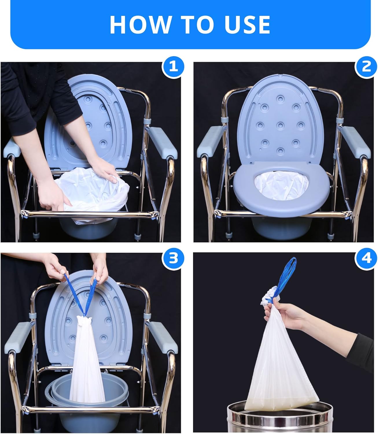 100 Bedside Commode Liners Bags for Commode Toilet - Leak Proof & Odorless Potty Liners for Portable Potty Chair Liners - Potty Bags for Portable Toilet Bag - Bedside Toilet Liners Disposable Adult
