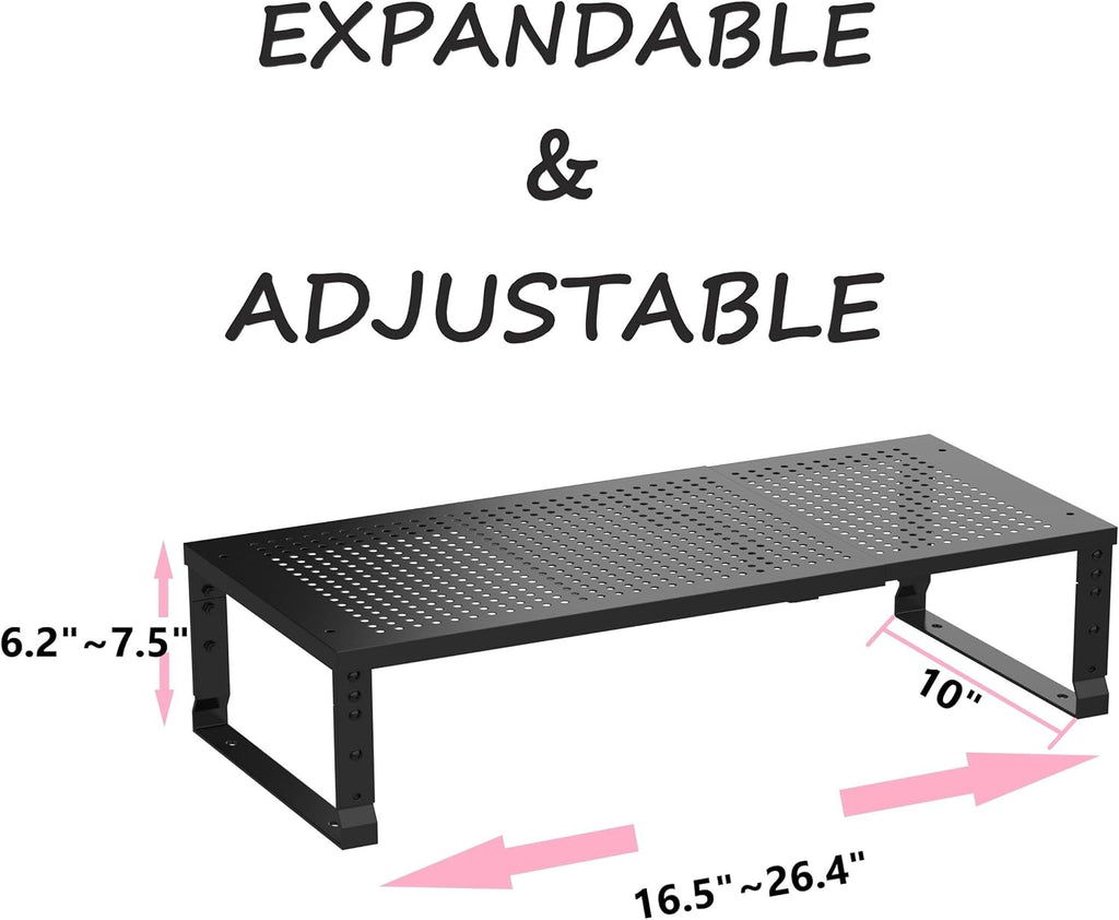 Metal Stackable Expandable Storage Shelf - Multi-Functional Home Storage Shelf, Suitable for Kitchen, Cabinet，Bathroom, Office, Garage, etc.（1PACK/Black/Large