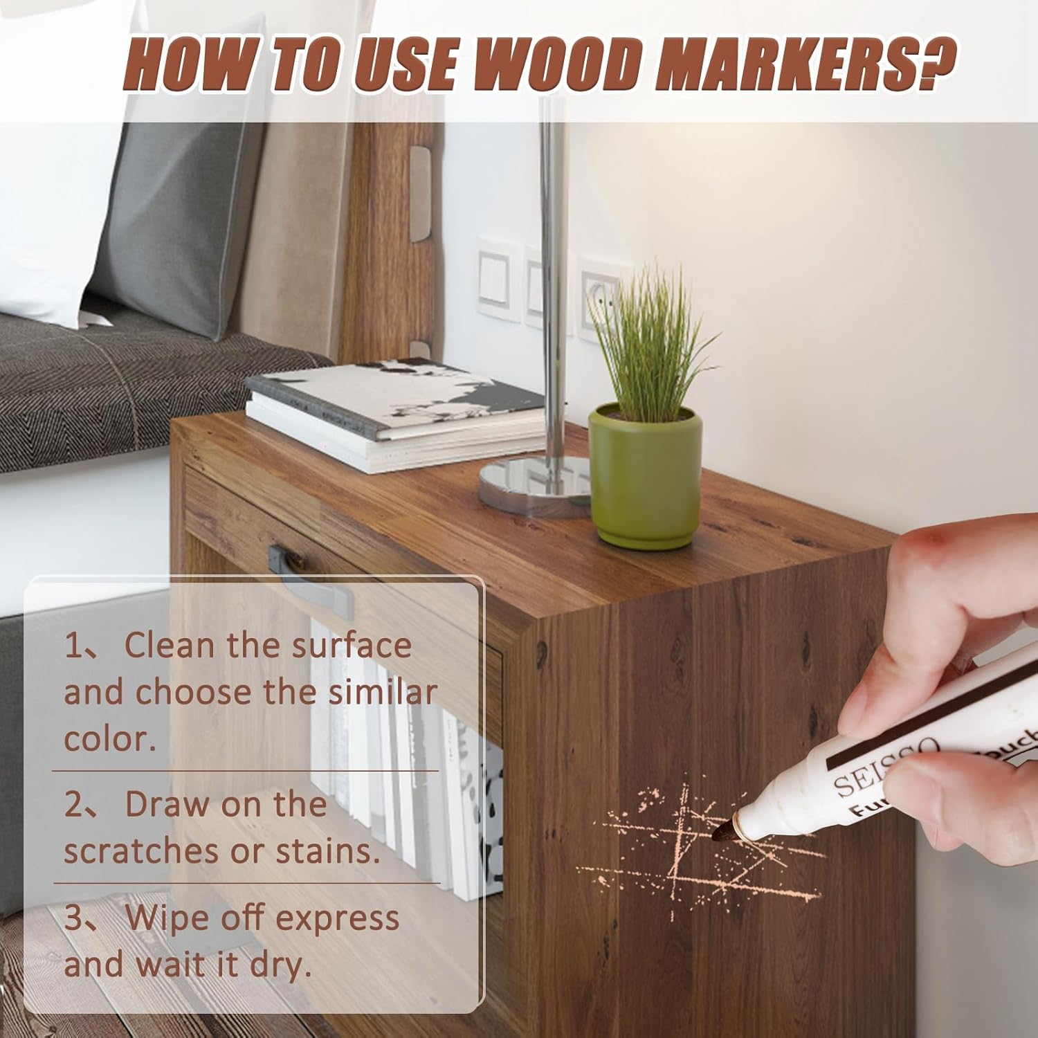 SEISSO 18 Colors Wood Wax Sticks ＆ Wood Markers Furniture Repair Kit - Set of 39 - Wood Floor Scratch Repair, Furniture Markers Touch Up Restore Wood Floors, Tables, Holes, Laminate, Carpenters