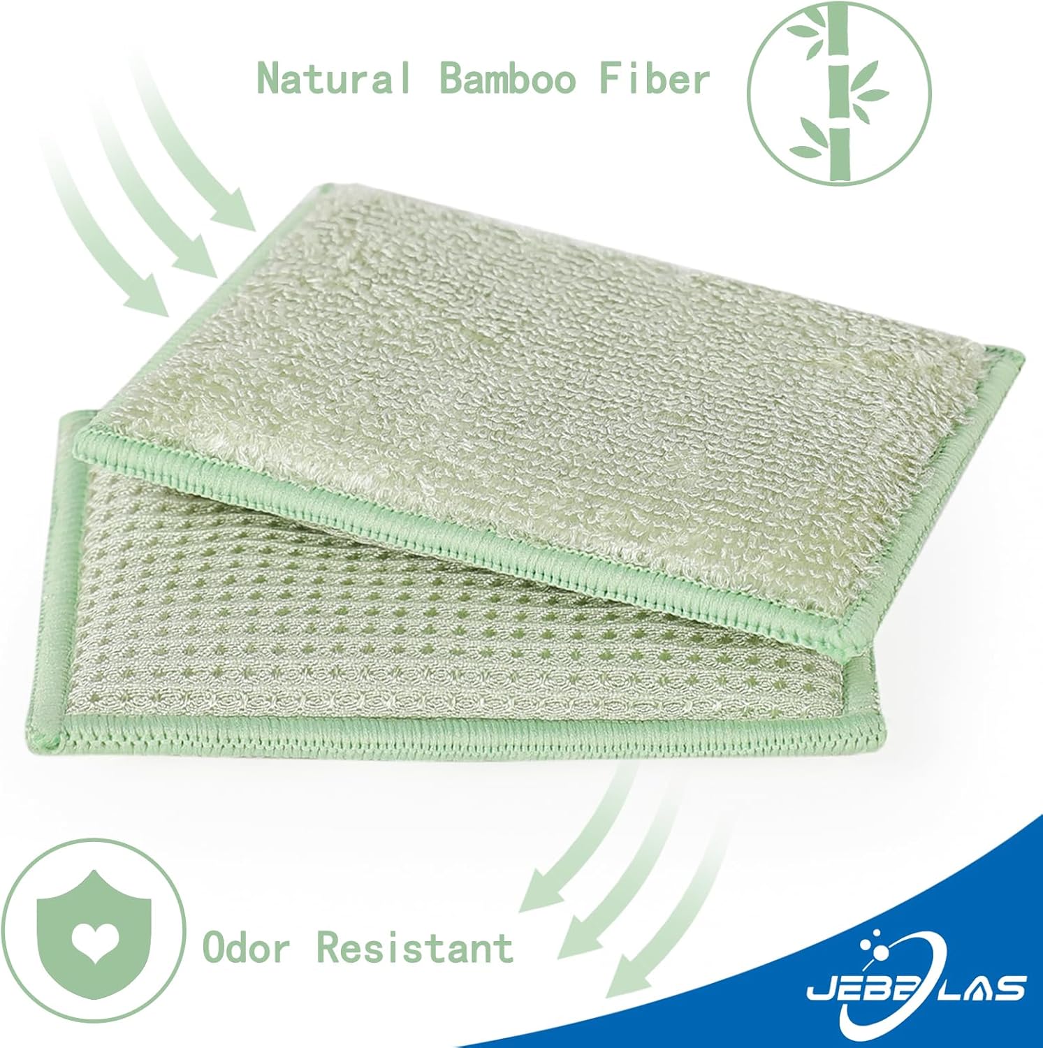 JEBBLAS Bamboo Natural Kitchen Sponges Dish Sponge Cleaning Sponge Heavy Duty Scrub Sponge for Cleaning Kitchen and Household Green (8 Pack)