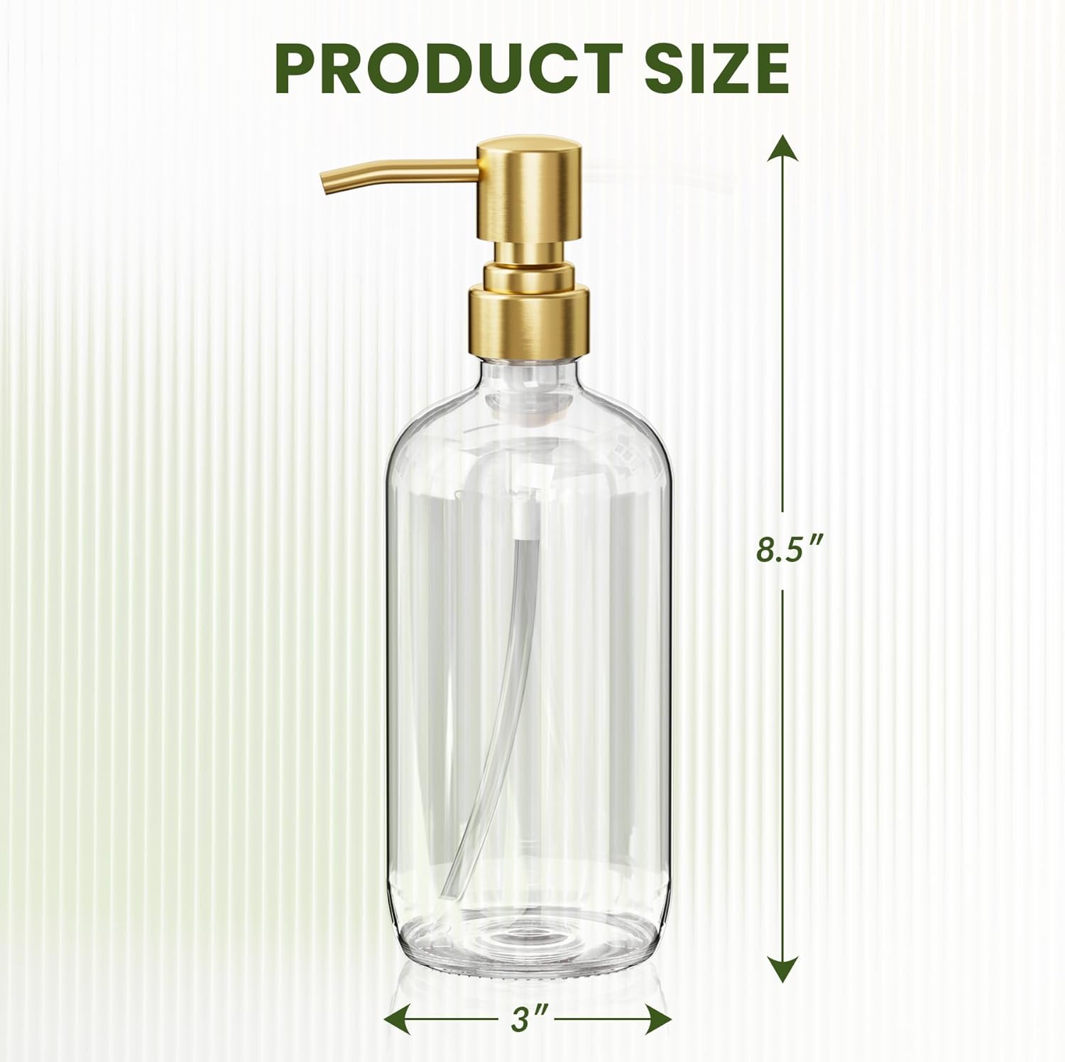 AmazerBath Soap Dispenser, 2 Pack Glass Soap Dispenser with Pump Stainless Steel, 17 Oz Clear Gold Hand Soap Dispensers for Bathroom and Kitchen