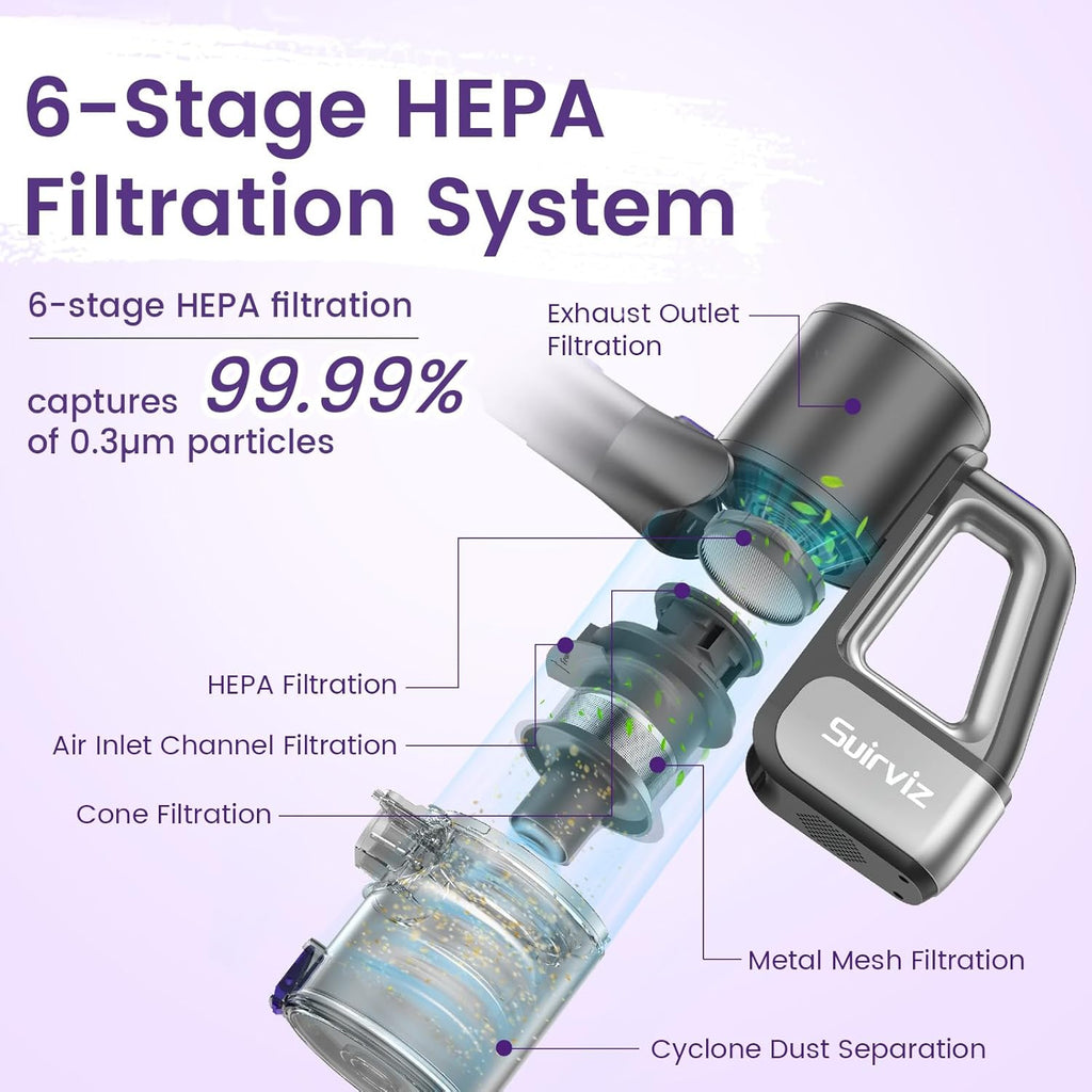 Cordless Vacuum Cleaner, 40KPA/35Mins, Green LED Light, Lightweight Stick Vacuum Self-Standing, Vacuum Cleaners for Home Handheld Vacuum for Pet Hair, Carpet, and Hard Floors, U8