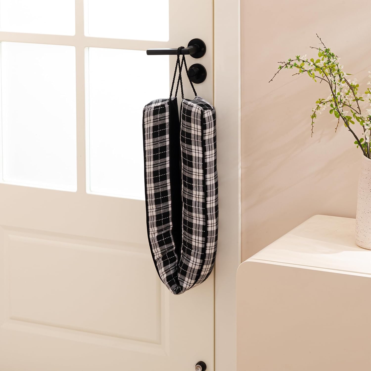 Sunolga 38" Door Draft Stopper Blocks Hot and Cold Air with Removable Washable Cover for Gaps Up to 3", Weather Strip Seal for Noise, Door Sweep for Bottom of Door, Home Essentials, Black and White